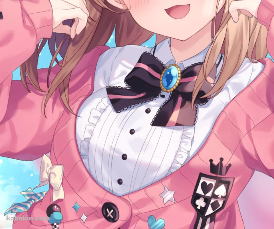 ピンクのカーディガンを羽織って笑顔の鈴原るる / にじさんじ / バーチャルYouTuber / VtuberのAndroidの壁紙(960px x 800px) スマホ用