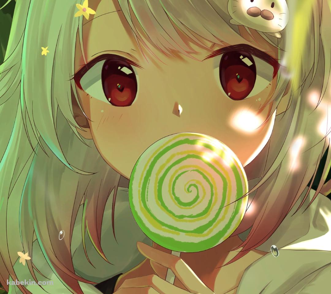 ペロペロキャンディーを持つ可愛い白神遥 / Shirakami Haruka / バーチャルYouTuber / VtuberのAndroidの壁紙(1080px x 960px) スマホ用