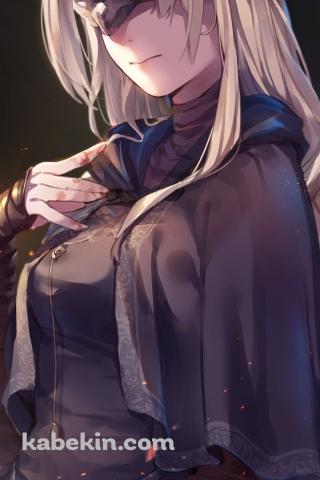 火の粉とこちらに顔を向ける黒衣の火防女 / かぼたん / fire keeper / dark soulsのAndroidの壁紙(320px x 480px) スマホ用