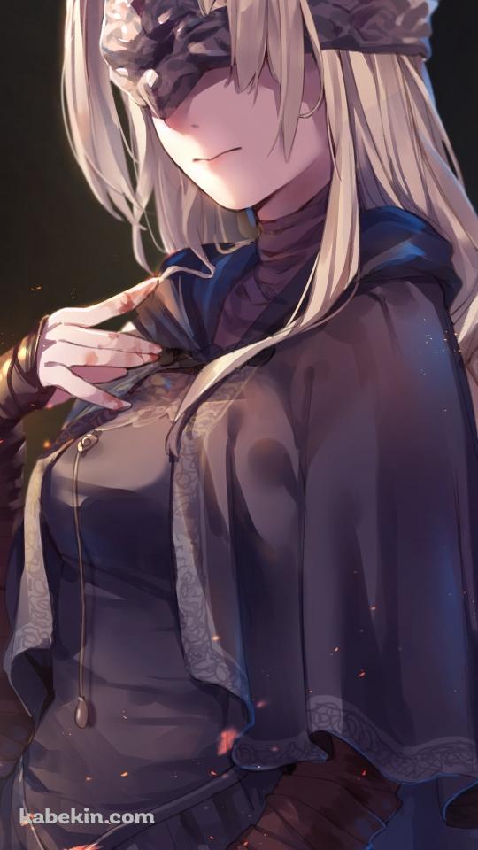 火の粉とこちらに顔を向ける黒衣の火防女 / かぼたん / fire keeper / dark soulsのAndroidの壁紙(540px x 960px) スマホ用