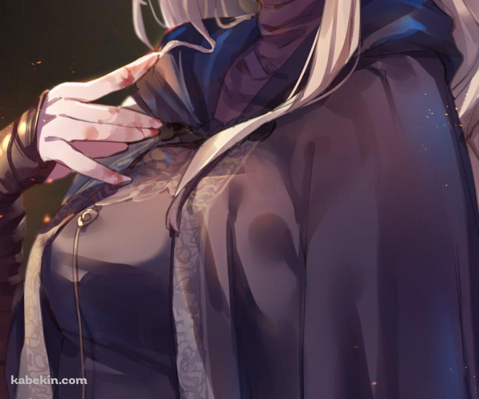 火の粉とこちらに顔を向ける黒衣の火防女 / かぼたん / fire keeper / dark soulsのAndroidの壁紙(960px x 800px) スマホ用