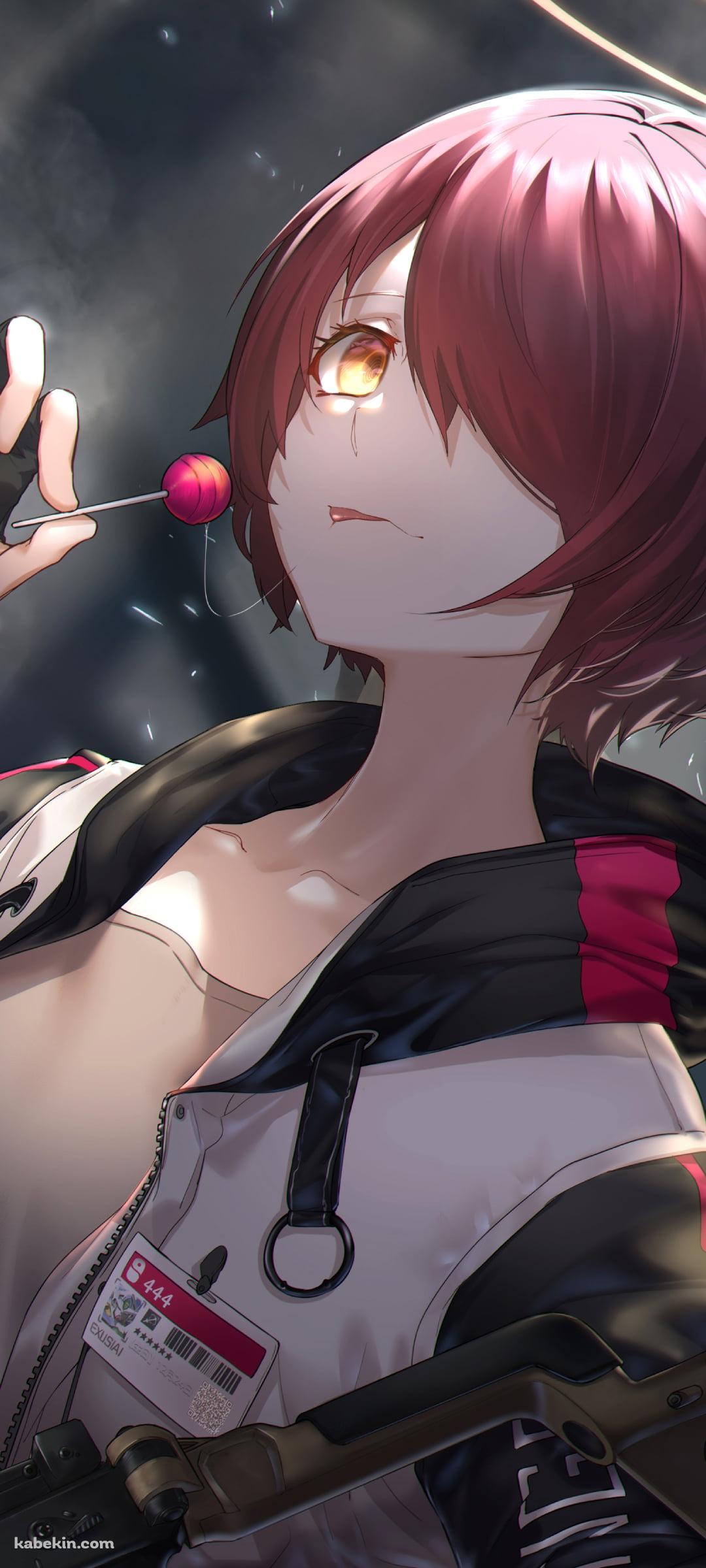 赤い飴を舐めるエクシア / 黄色い瞳 / アークナイツのAndroidの壁紙(1080px x 2400px) スマホ用