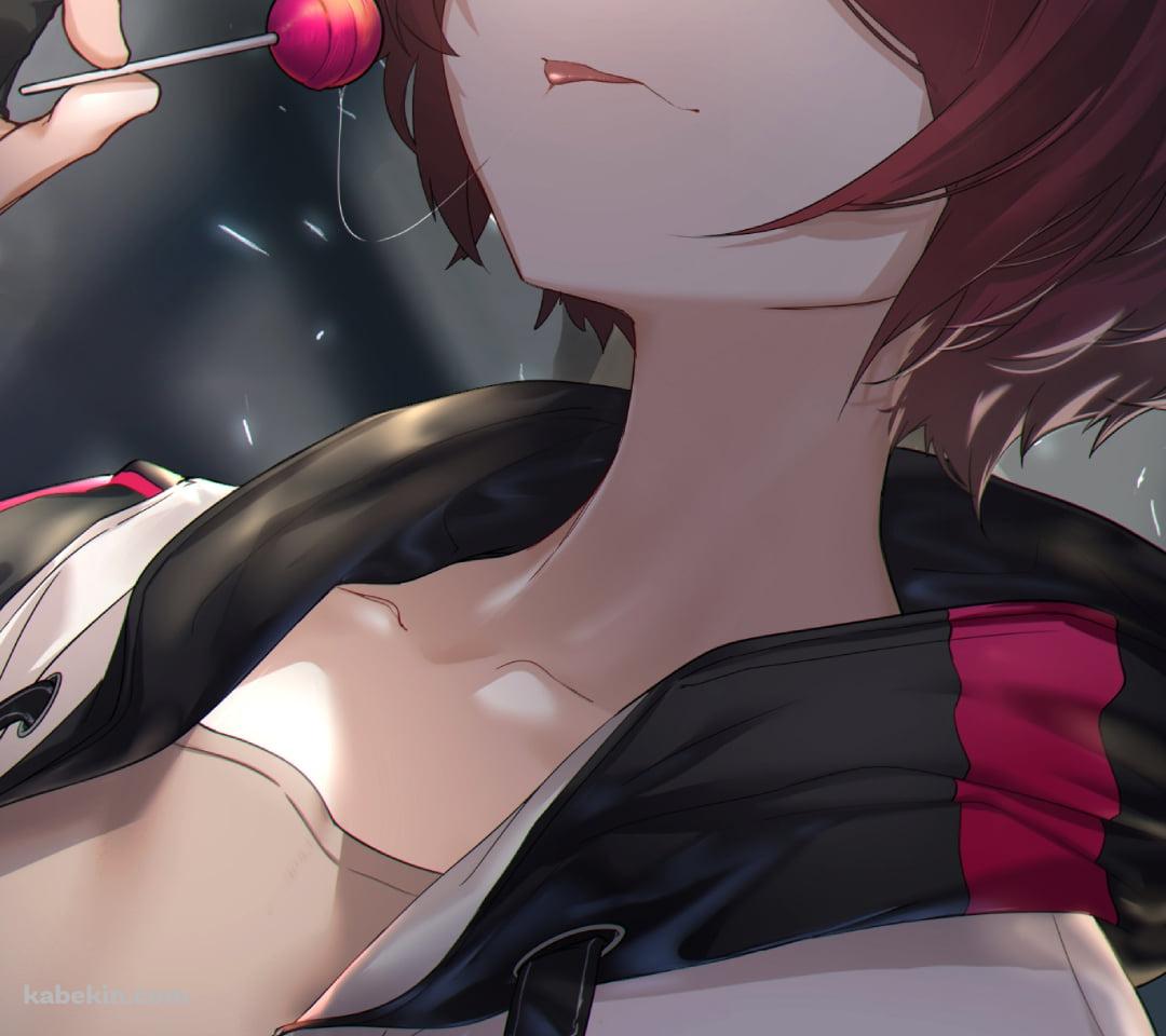赤い飴を舐めるエクシア / 黄色い瞳 / アークナイツのAndroidの壁紙(1080px x 960px) スマホ用