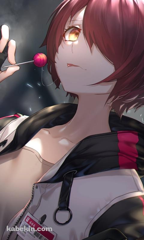 赤い飴を舐めるエクシア / 黄色い瞳 / アークナイツのAndroidの壁紙(480px x 800px) スマホ用