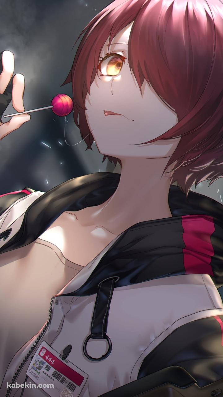 赤い飴を舐めるエクシア / 黄色い瞳 / アークナイツのAndroidの壁紙(720px x 1280px) スマホ用