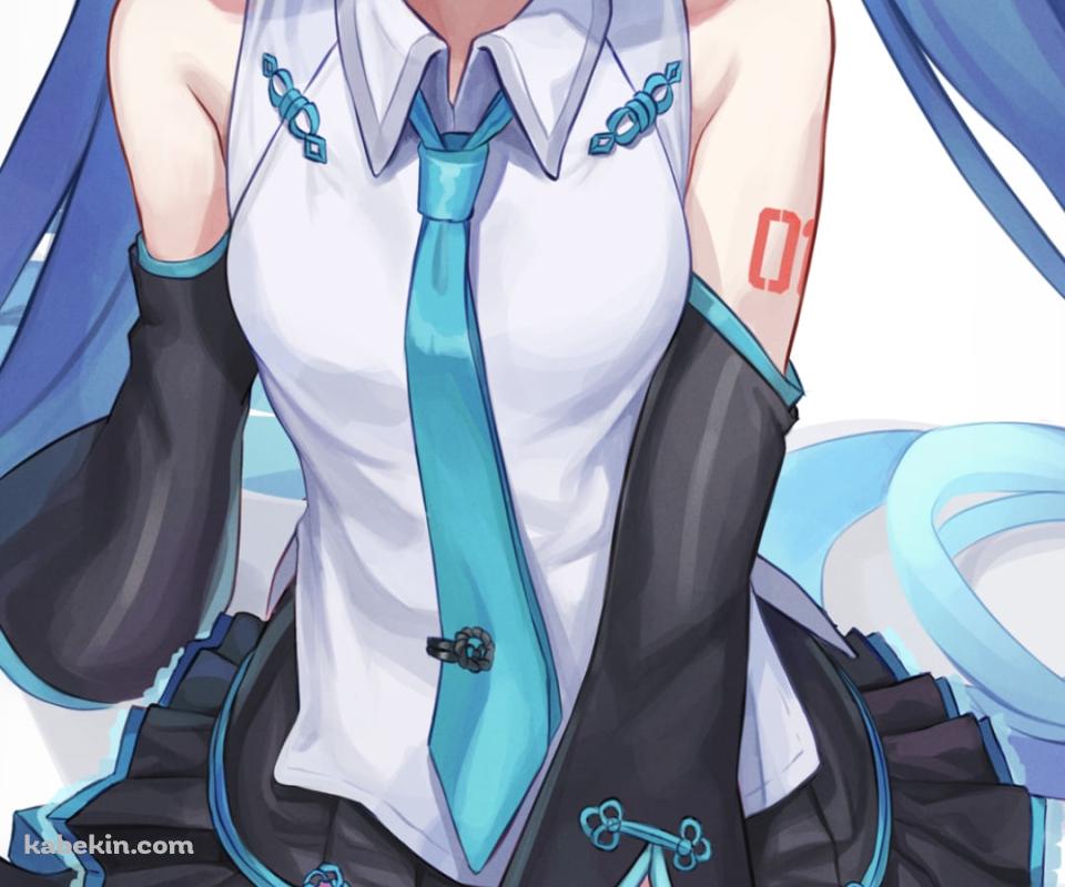 女の子座りをする可愛い初音ミク / 笑顔 / ボカロ / ボーカロイドのAndroidの壁紙(960px x 800px) スマホ用