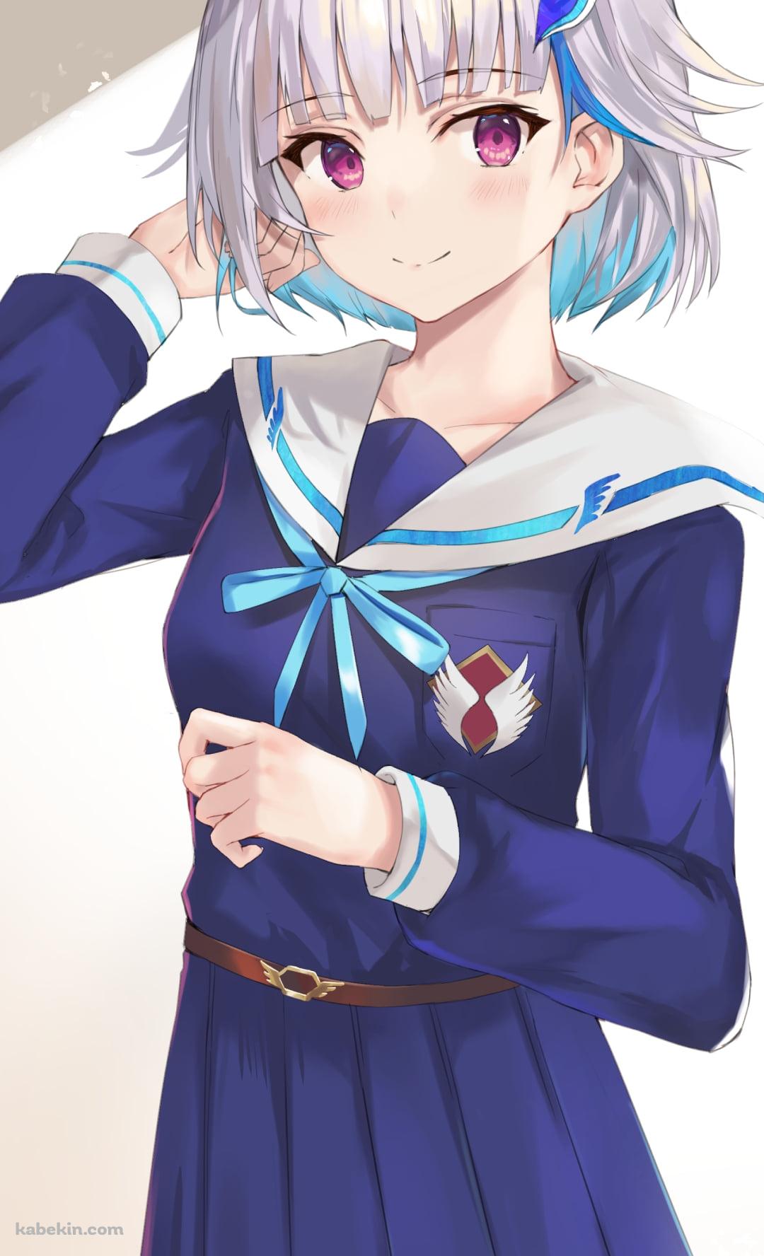 青いセーラー服を着た可愛いリゼ・ヘルエスタ / 紫の瞳 / 銀髪 / ショートカット / にじさんじ / バーチャルYouTuber / VtuberのAndroidの壁紙(1080px x 1776px) スマホ用
