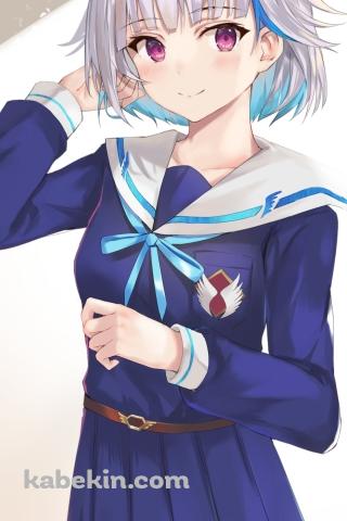 青いセーラー服を着た可愛いリゼ・ヘルエスタ / 紫の瞳 / 銀髪 / ショートカット / にじさんじ / バーチャルYouTuber / VtuberのAndroidの壁紙(320px x 480px) スマホ用