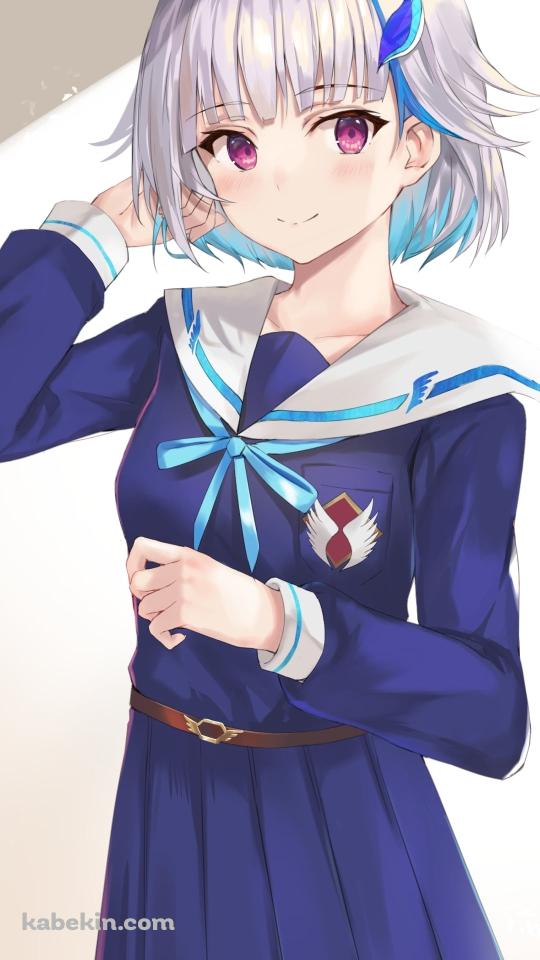 青いセーラー服を着た可愛いリゼ・ヘルエスタ / 紫の瞳 / 銀髪 / ショートカット / にじさんじ / バーチャルYouTuber / VtuberのAndroidの壁紙(540px x 960px) スマホ用