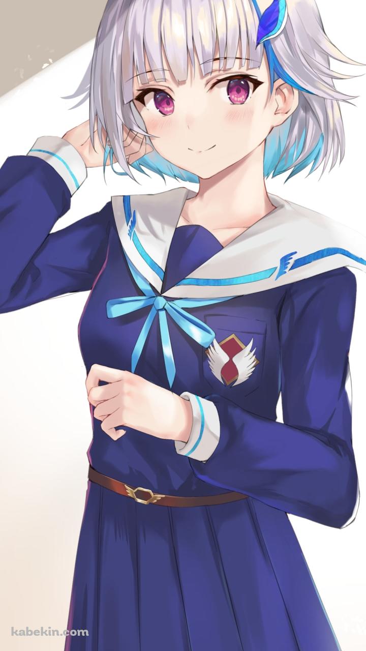 青いセーラー服を着た可愛いリゼ・ヘルエスタ / 紫の瞳 / 銀髪 / ショートカット / にじさんじ / バーチャルYouTuber / VtuberのAndroidの壁紙(720px x 1280px) スマホ用