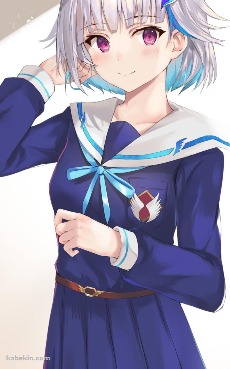 青いセーラー服を着た可愛いリゼ・ヘルエスタ / 紫の瞳 / 銀髪 / ショートカット / にじさんじ / バーチャルYouTuber / VtuberのAndroidの壁紙(800px x 1280px) スマホ用