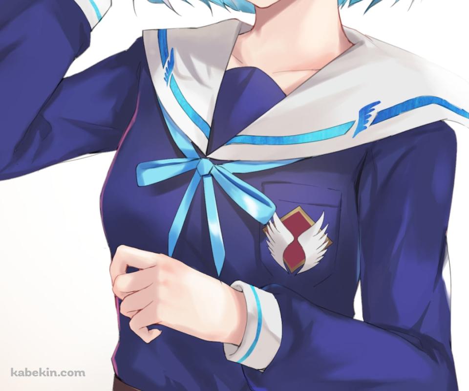 青いセーラー服を着た可愛いリゼ・ヘルエスタ / 紫の瞳 / 銀髪 / ショートカット / にじさんじ / バーチャルYouTuber / VtuberのAndroidの壁紙(960px x 800px) スマホ用