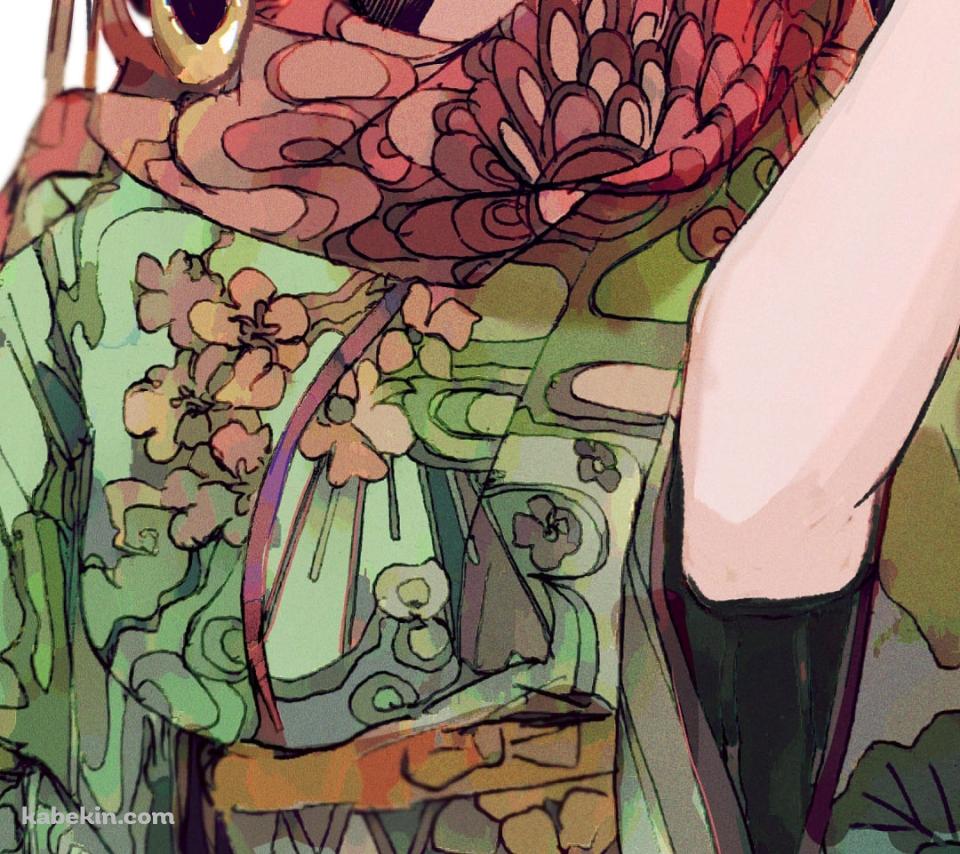 緑の着物を着た綺麗なボア・ハンコック / 大きなイヤリング / 赤いスカーフ / ワンピース / ONE PIECEのAndroidの壁紙(960px x 854px) スマホ用