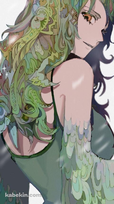こちらに振り返るモネ / 緑の髪 / 緑の羽 / ワンピース / ONE PIECEのAndroidの壁紙(480px x 854px) スマホ用