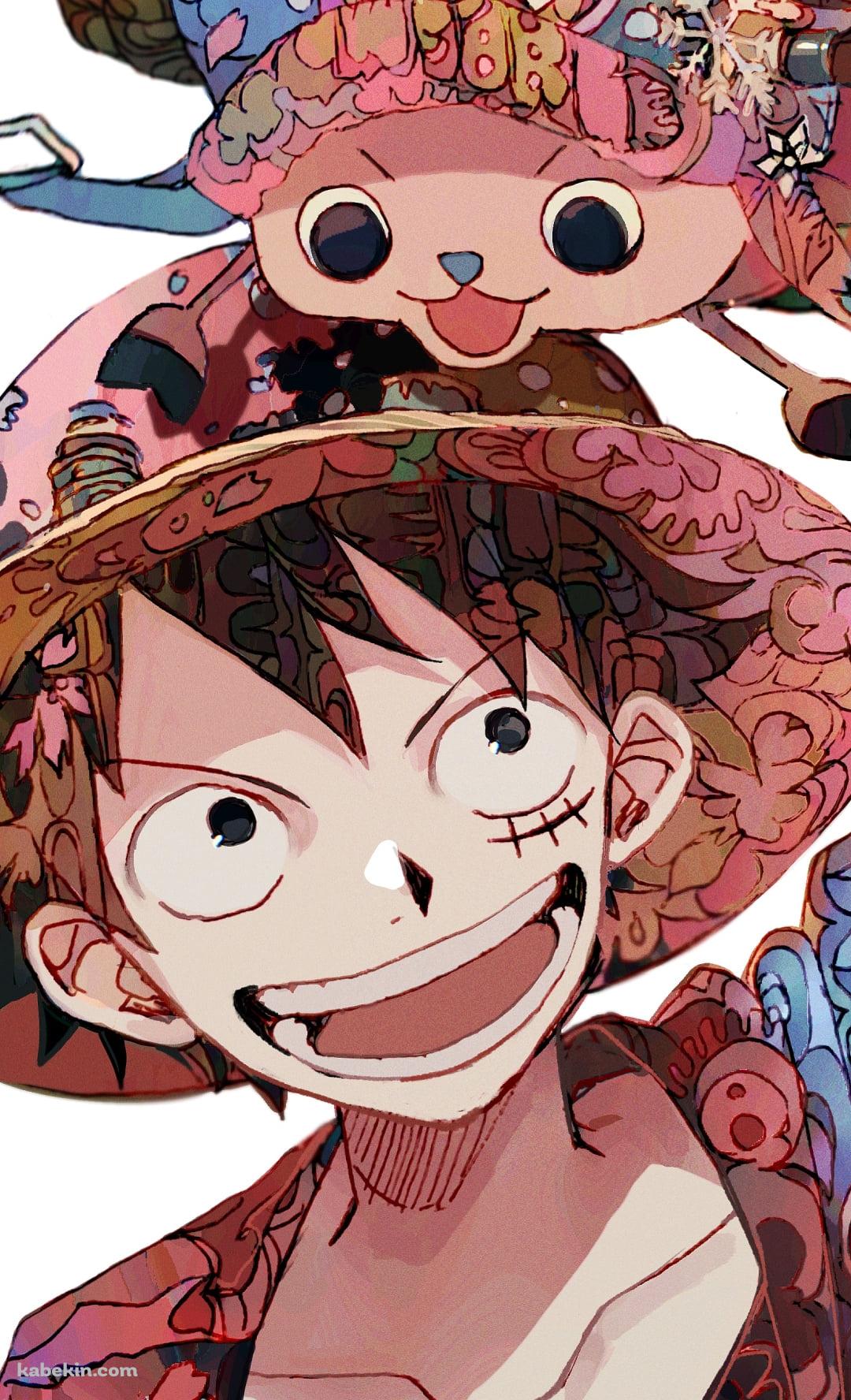 笑顔のモンキー・d・ルフィとトニートニー・チョッパー / 水彩 / ワンピース / ONE PIECEのAndroidの壁紙(1080px x 1776px) スマホ用