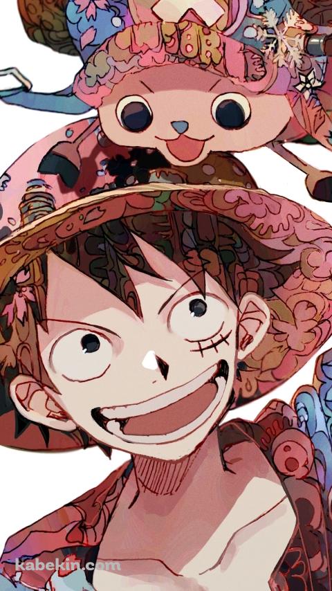 笑顔のモンキー・d・ルフィとトニートニー・チョッパー / 水彩 / ワンピース / ONE PIECEのAndroidの壁紙(480px x 854px) スマホ用