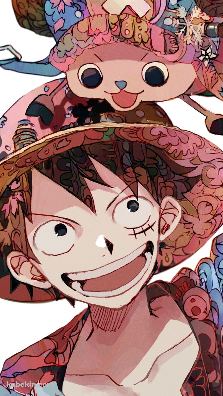 笑顔のモンキー・d・ルフィとトニートニー・チョッパー / 水彩 / ワンピース / ONE PIECEのAndroidの壁紙(720px x 1280px) スマホ用