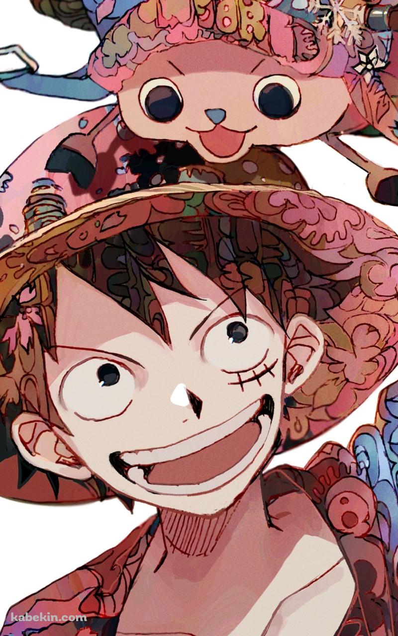 笑顔のモンキー・d・ルフィとトニートニー・チョッパー / 水彩 / ワンピース / ONE PIECEのAndroidの壁紙(800px x 1280px) スマホ用
