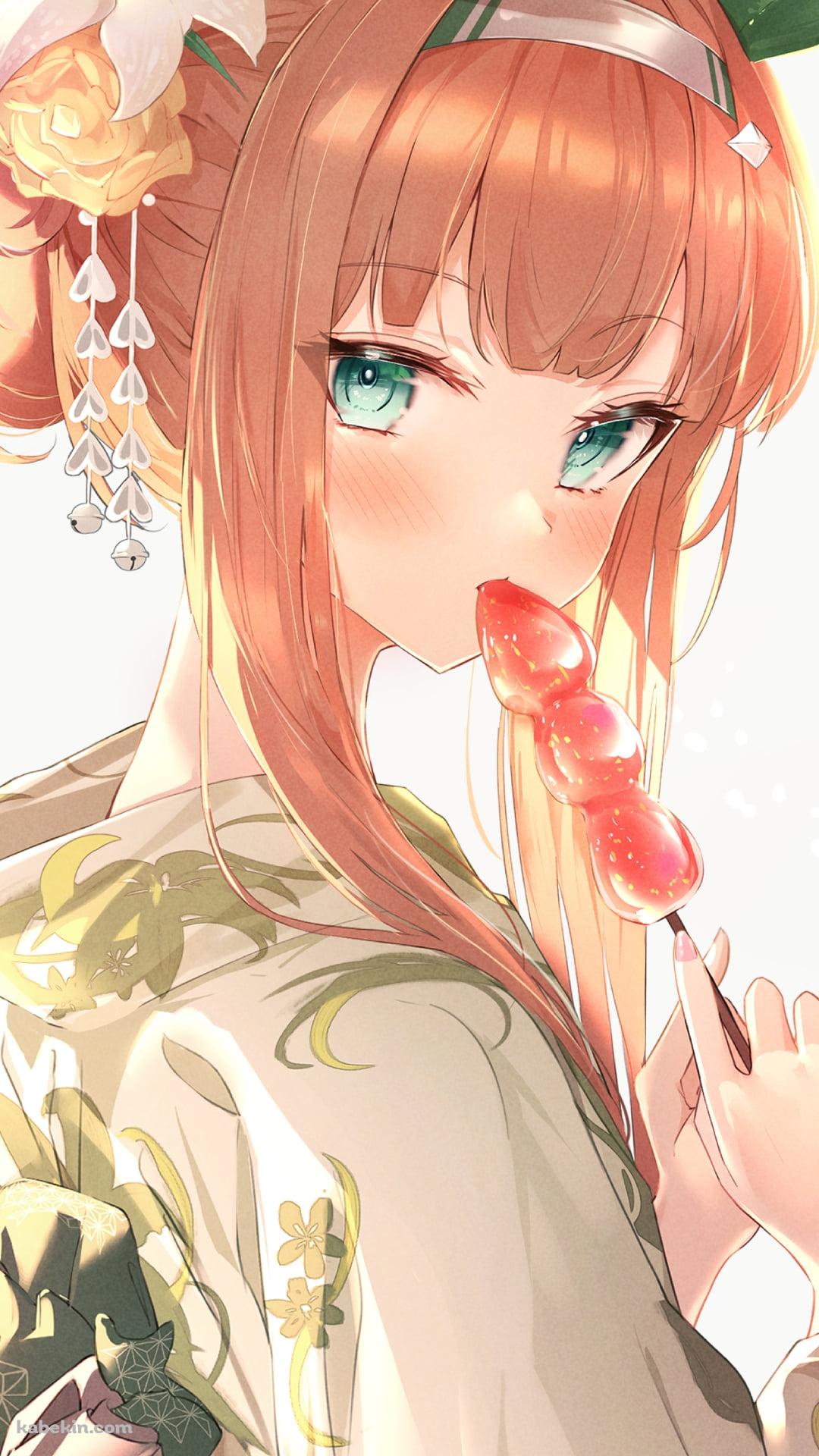 お団子を食べる緑の着物を着た綺麗なサイレンススズカ / ウマ娘プリティーダービーのAndroidの壁紙(1080px x 1920px) スマホ用