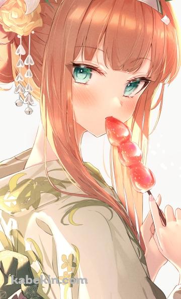 お団子を食べる緑の着物を着た綺麗なサイレンススズカ / ウマ娘プリティーダービーのAndroidの壁紙(360px x 592px) スマホ用