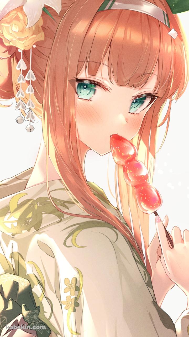 お団子を食べる緑の着物を着た綺麗なサイレンススズカ / ウマ娘プリティーダービーのAndroidの壁紙(720px x 1280px) スマホ用