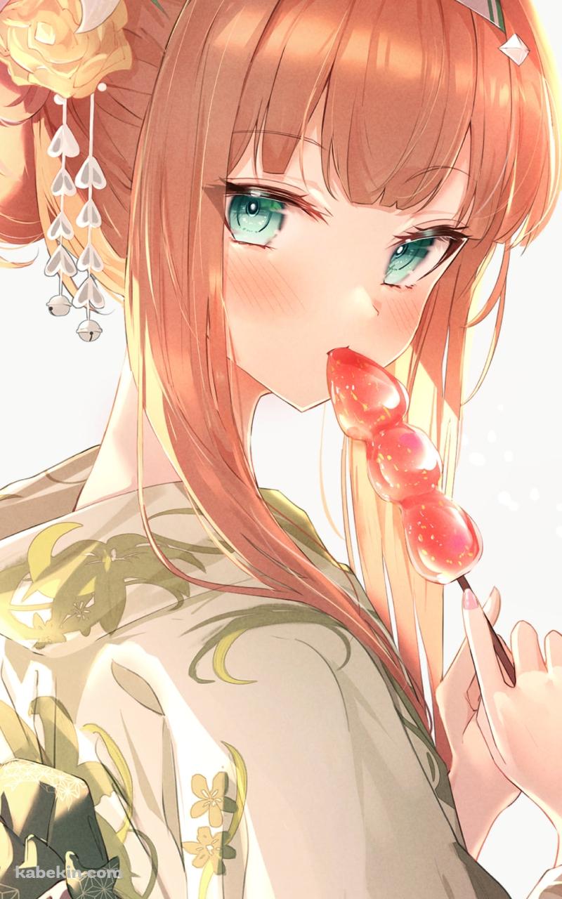 お団子を食べる緑の着物を着た綺麗なサイレンススズカ / ウマ娘プリティーダービーのAndroidの壁紙(800px x 1280px) スマホ用