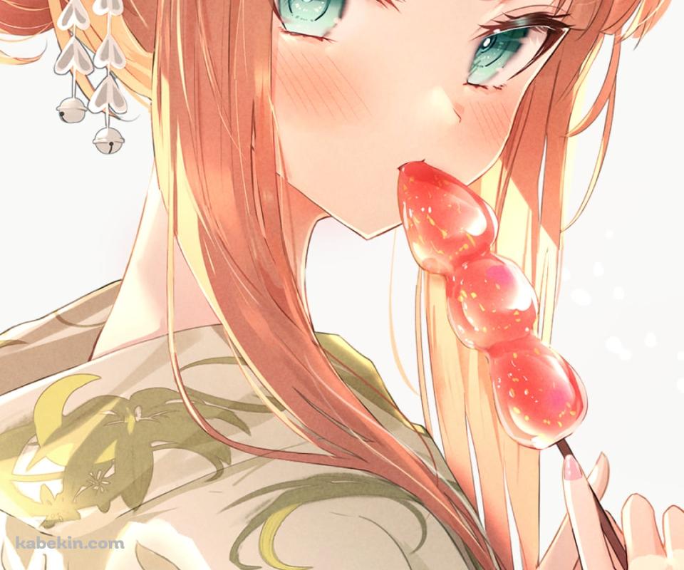 お団子を食べる緑の着物を着た綺麗なサイレンススズカ / ウマ娘プリティーダービーのAndroidの壁紙(960px x 800px) スマホ用