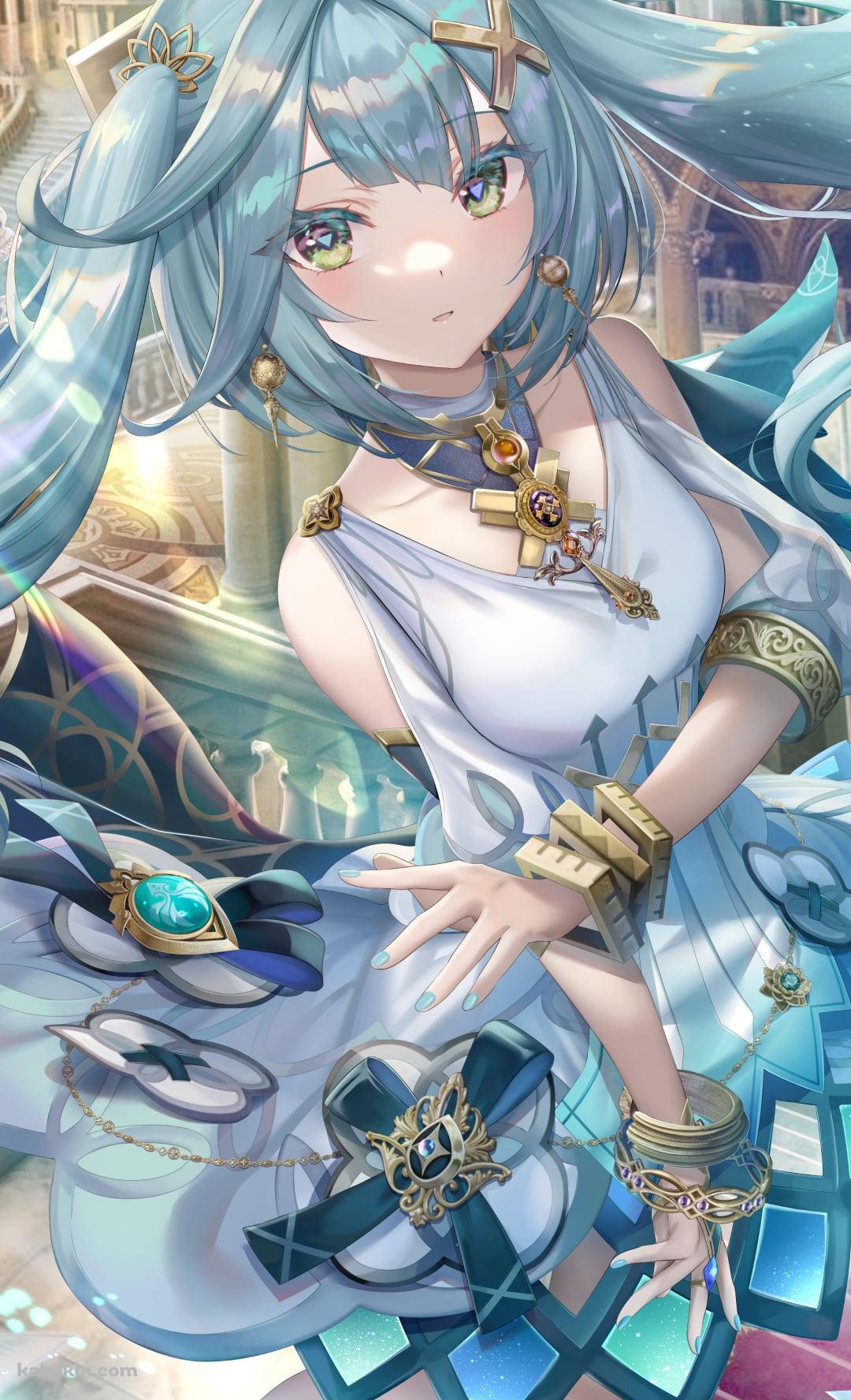 中世の街並みとファルザン / ツインテール / 空中に浮かぶ本 / 原神のAndroidの壁紙(1080px x 1776px) スマホ用