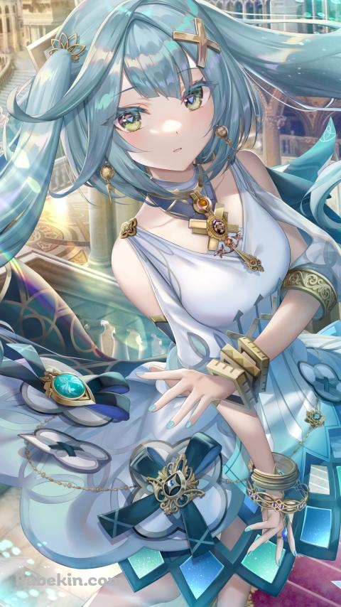 中世の街並みとファルザン / ツインテール / 空中に浮かぶ本 / 原神のAndroidの壁紙(480px x 854px) スマホ用