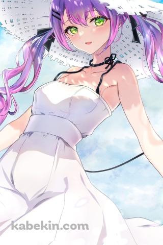 青空の下、白い帽子を被った可愛い常闇トワ / ホロライブ / バーチャルYouTuber / VtuberのAndroidの壁紙(320px x 480px) スマホ用