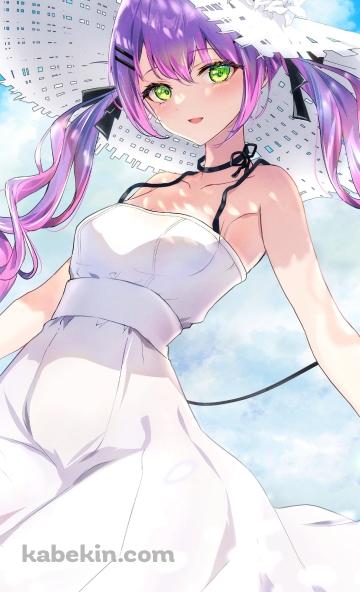 青空の下、白い帽子を被った可愛い常闇トワ / ホロライブ / バーチャルYouTuber / VtuberのAndroidの壁紙(360px x 592px) スマホ用