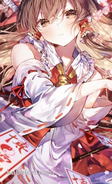 沢山のお札を投げる博麗霊夢 / 東方のAndroidの壁紙(360px x 592px) スマホ用