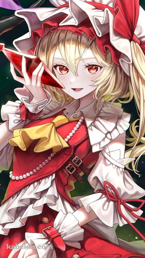 大きな赤い宝石を持ち微笑むフランドール・スカーレット / 東方のAndroidの壁紙(480px x 854px) スマホ用