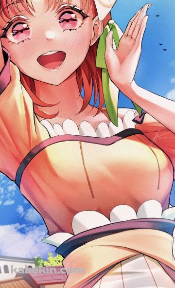 オレンジの服を着た笑顔の高海千歌 / ラブライブ!サンシャイン!!のAndroidの壁紙(360px x 592px) スマホ用