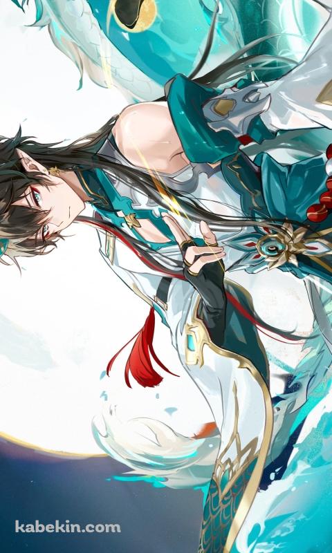 かっこいい丹恒 / 大きな波 / 満月 / 崩壊:スターレイルのAndroidの壁紙(480px x 800px) スマホ用