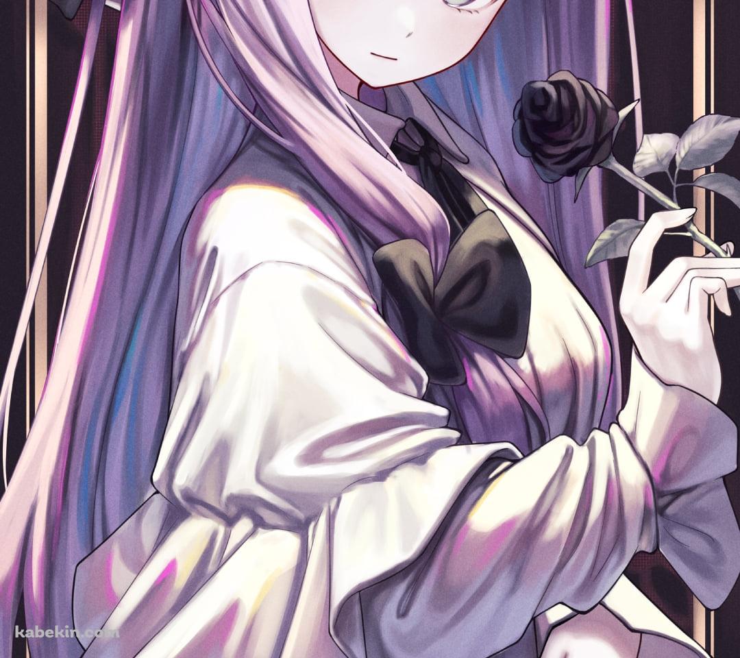 黒い薔薇を持つ綺麗なパチュリー・ノーレッジ / 東方のAndroidの壁紙(1080px x 960px) スマホ用