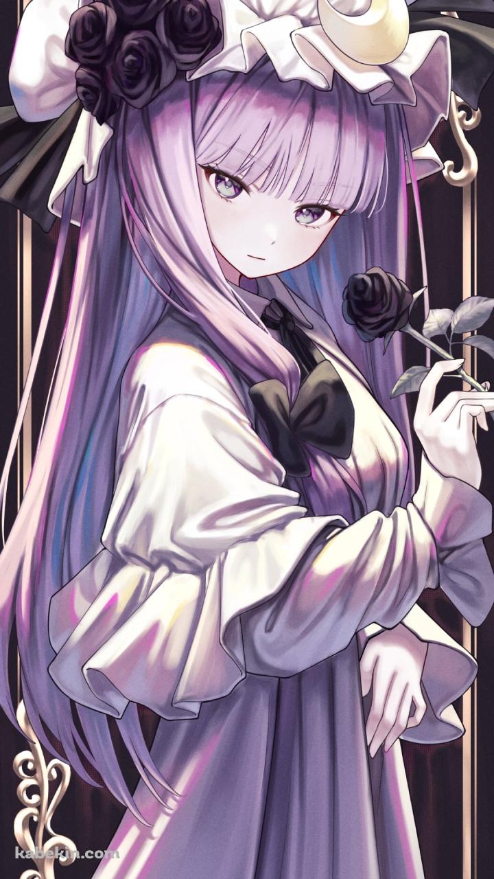 黒い薔薇を持つ綺麗なパチュリー・ノーレッジ / 東方のAndroidの壁紙(720px x 1280px) スマホ用