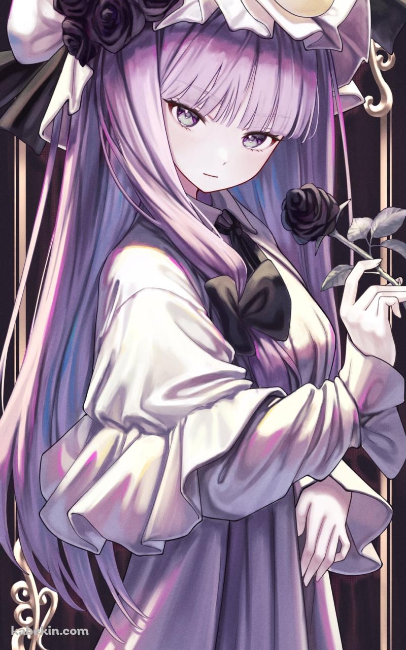 黒い薔薇を持つ綺麗なパチュリー・ノーレッジ / 東方のAndroidの壁紙(800px x 1280px) スマホ用