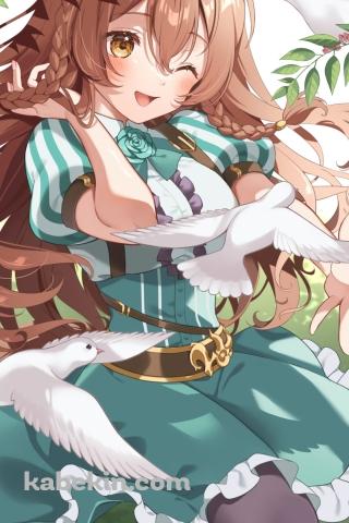 白い鳩と戯れるメジロブライト / ウマ娘のAndroidの壁紙(320px x 480px) スマホ用