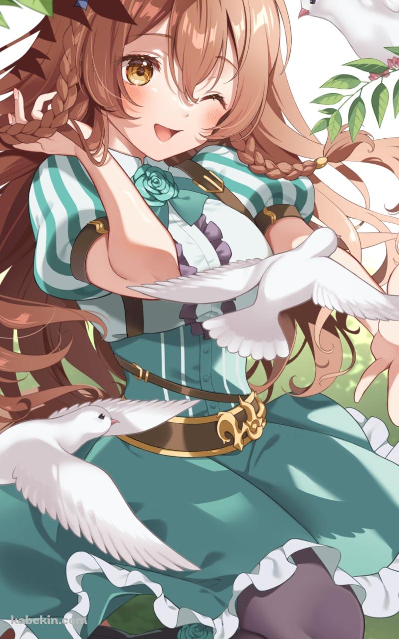 白い鳩と戯れるメジロブライト / ウマ娘のAndroidの壁紙(800px x 1280px) スマホ用