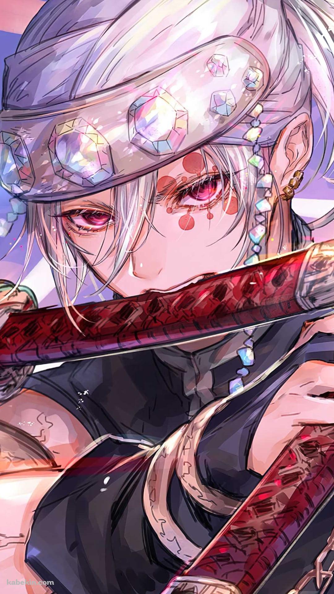 刀を咥えるかっこいい宇髄 天元 / 二刀流 / 音柱 / Tengen Uzui / 鬼滅の刃のAndroidの壁紙(1080px x 1920px) スマホ用