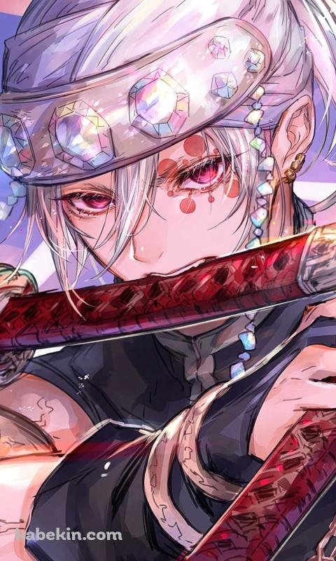 刀を咥えるかっこいい宇髄 天元 / 二刀流 / 音柱 / Tengen Uzui / 鬼滅の刃のAndroidの壁紙(480px x 800px) スマホ用