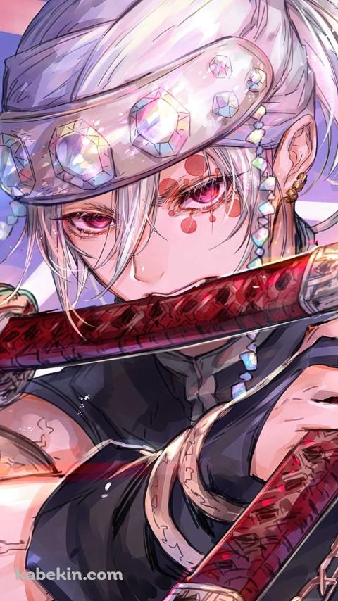 刀を咥えるかっこいい宇髄 天元 / 二刀流 / 音柱 / Tengen Uzui / 鬼滅の刃のAndroidの壁紙(480px x 854px) スマホ用