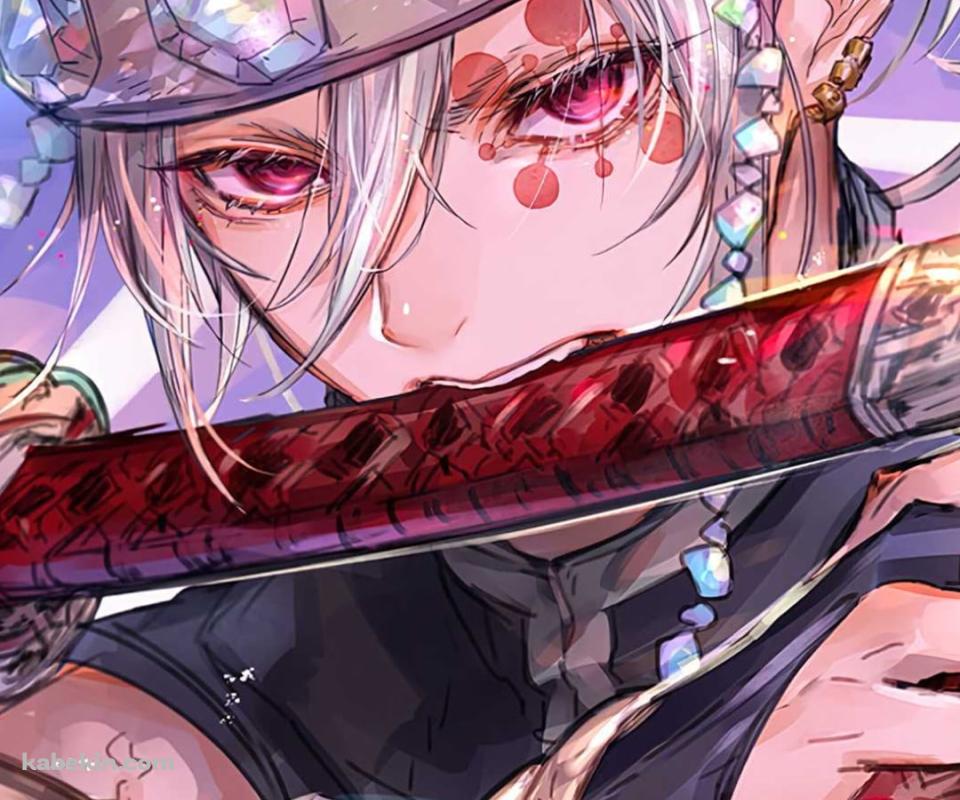 刀を咥えるかっこいい宇髄 天元 / 二刀流 / 音柱 / Tengen Uzui / 鬼滅の刃のAndroidの壁紙(960px x 800px) スマホ用