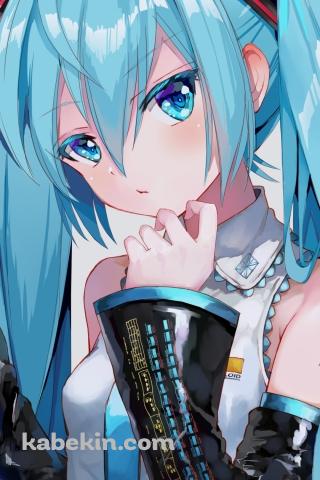 顎に手をあてこちらを見る初音ミク / ボカロ / ボーカロイドのAndroidの壁紙(320px x 480px) スマホ用