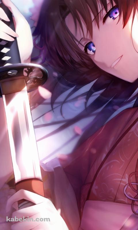 抜刀する綺麗な両儀式(りょうぎしき) / 空の境界のAndroidの壁紙(480px x 800px) スマホ用