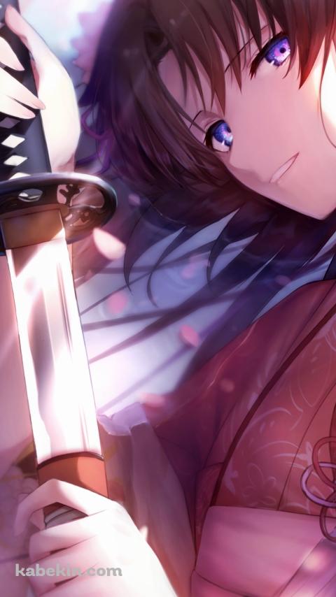 抜刀する綺麗な両儀式(りょうぎしき) / 空の境界のAndroidの壁紙(480px x 854px) スマホ用