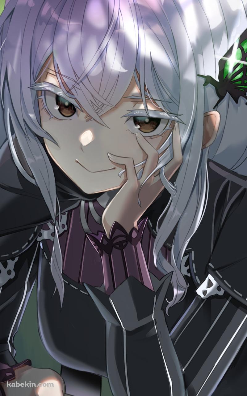 ティーカップを持つ黒いドレスを着たエキドナ / Re:ゼロから始める異世界生活のAndroidの壁紙(800px x 1280px) スマホ用