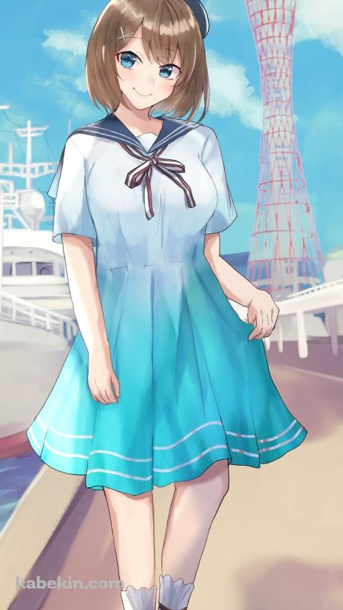 港と摩耶 / 白い船 / 艦隊これくしょんのAndroidの壁紙(480px x 854px) スマホ用