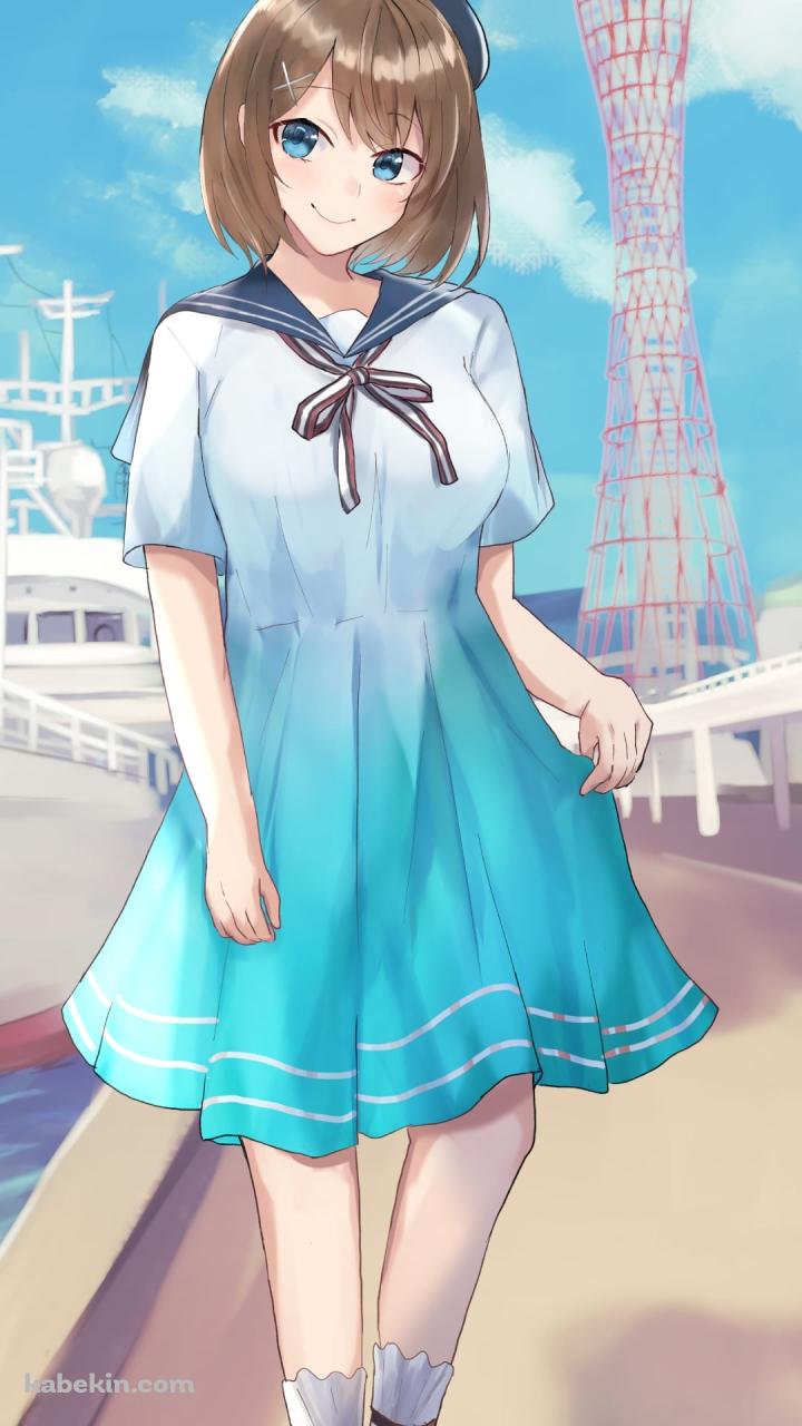 港と摩耶 / 白い船 / 艦隊これくしょんのAndroidの壁紙(720px x 1280px) スマホ用
